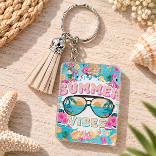 Summer Vibes keychain with beige tassel