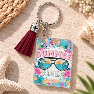 Summer Vibes keychain with maroon tassel