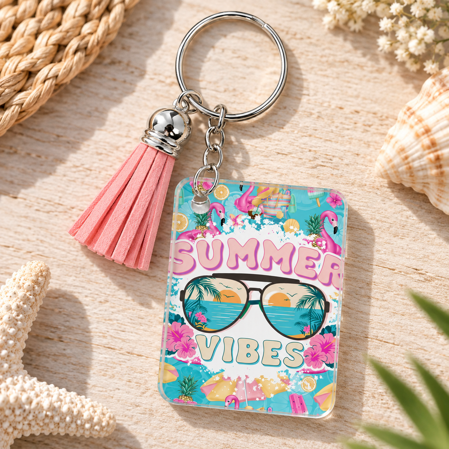 Summer Vibes Acrylic Keychain – Vacation & Poolside Gift