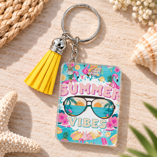 Summer Vibes keychain with yellow tassel