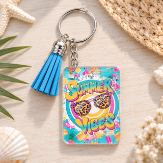 Summer Vibes Bright keychain with blue tassel