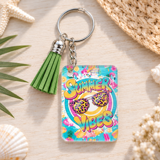 Summer Vibes Bright keychain with green tassel