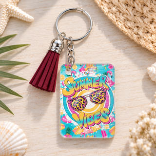 Summer Vibes Bright keychain with maroon tassel
