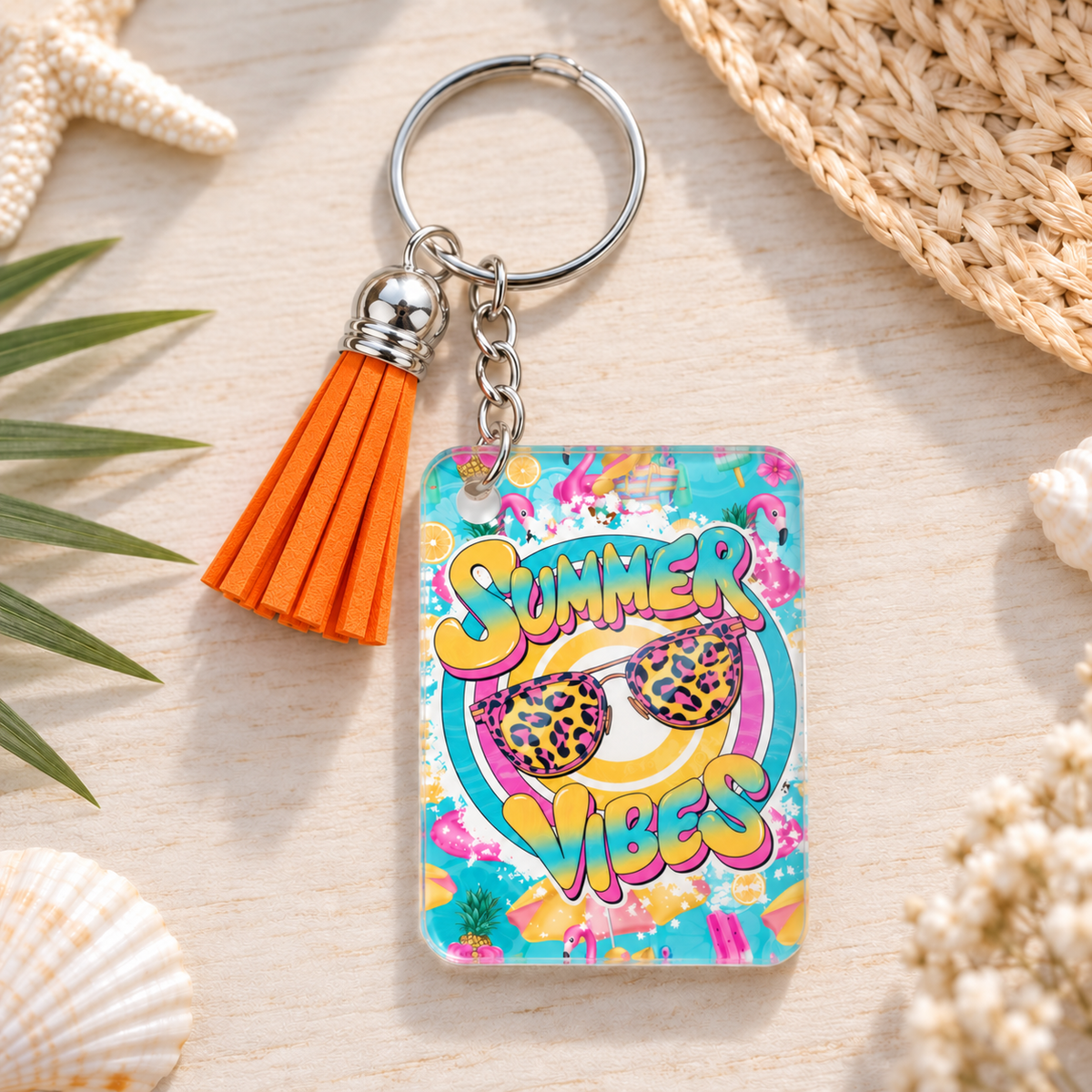 Summer Vibes Bright keychain with orange tassel