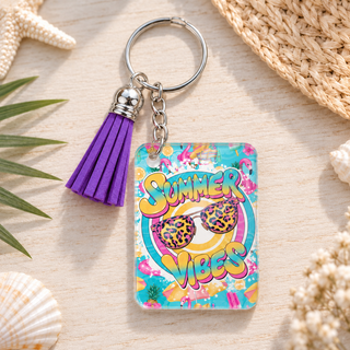 Summer Vibes Bright keychain with purple tassel