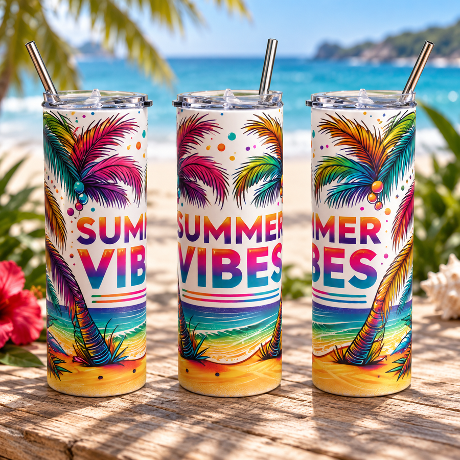 Summer Vibes Palm Beach 20oz Skinny Tumbler
