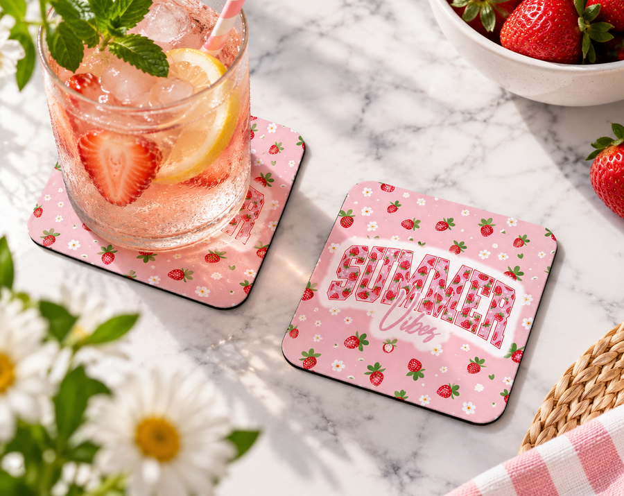 Summer Vibes Strawberry Coaster – Cute Pink Berry Decor