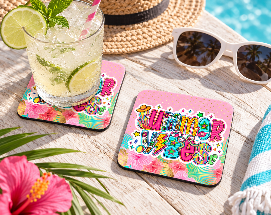 Summer Vibes Retro Tropical Coaster – Colorful Beach Decor
