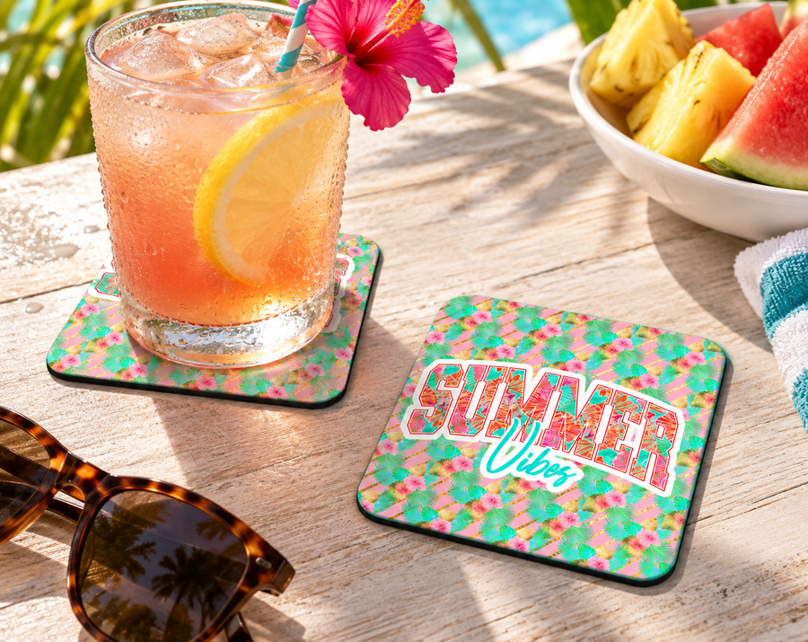 Summer Vibes Hibiscus Coaster – Tropical Floral Beach Decor