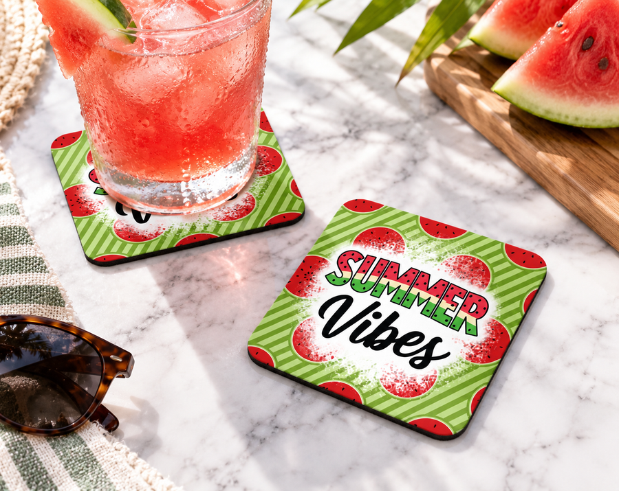 Summer Vibes Watermelon Coaster – Retro Green Fruit Decor