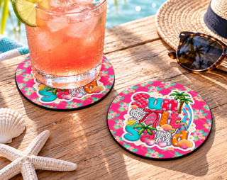 Sun Salt Sand Coaster – Colorful Coastal Beach Drink Decor — Round set of 2