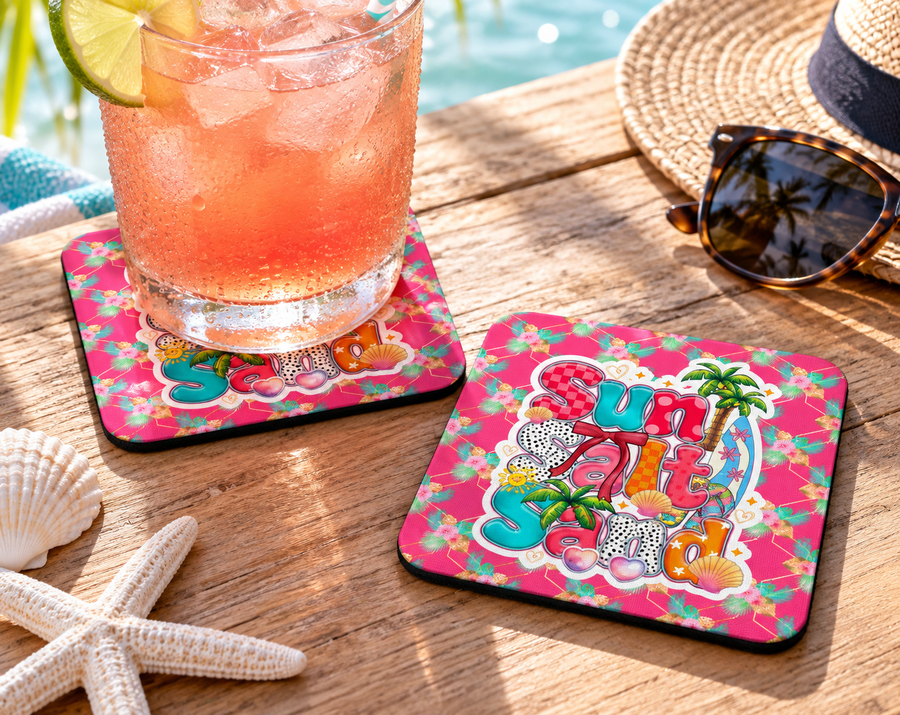 Sun Salt Sand Coaster – Colorful Coastal Beach Drink Decor