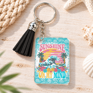 Sunshine on My Mind keychain with black tassel