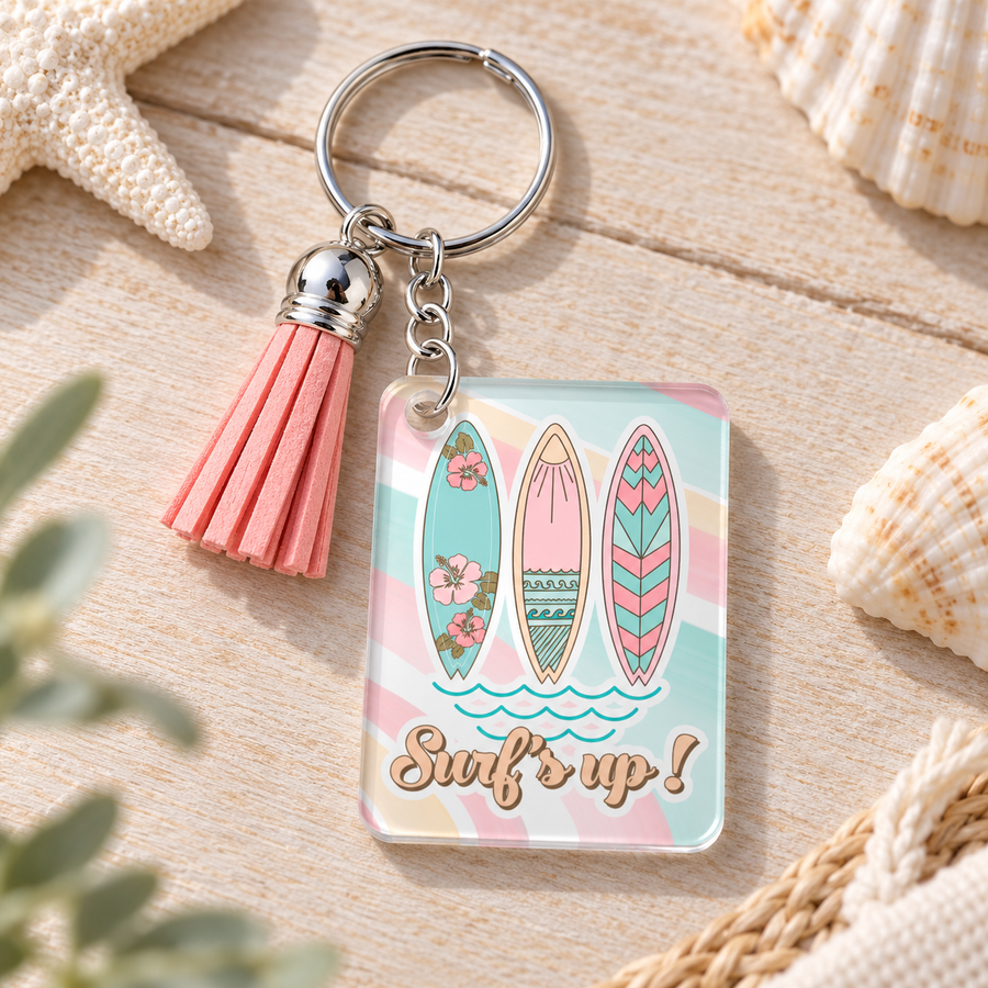 Surf’s Up Acrylic Keychain – Surfer & Beach Lover Gift