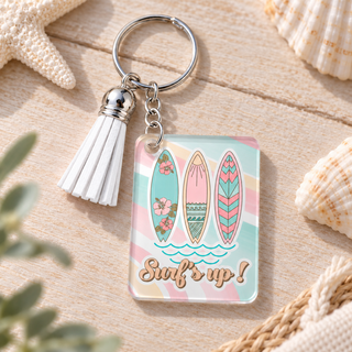 Surf's Up keychain with white tassel