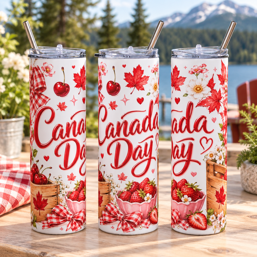 Sweet Canada Day 20oz Tumbler – Strawberry Maple Leaf Gift