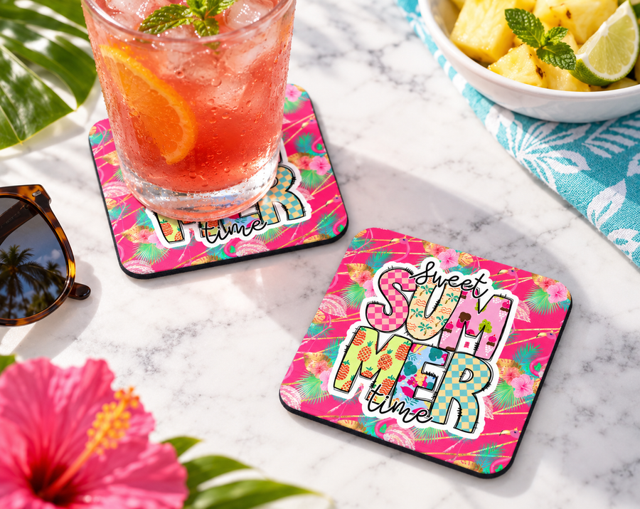 Sweet Summer Time Coaster – Colorful Tropical Flamingo Decor