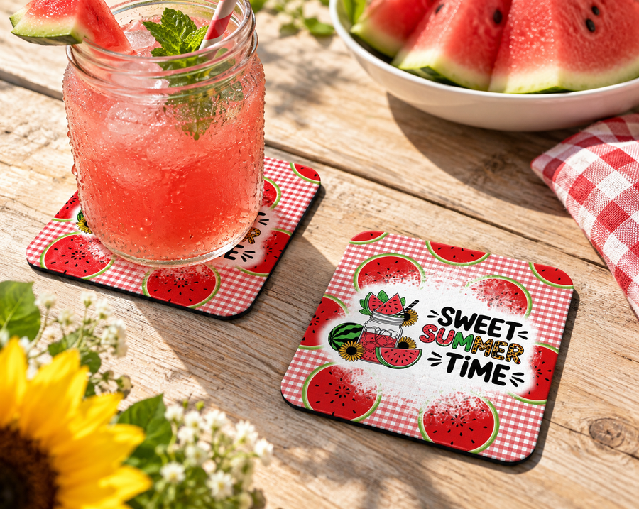 Sweet Summer Time Watermelon Coaster – Picnic Gingham Decor