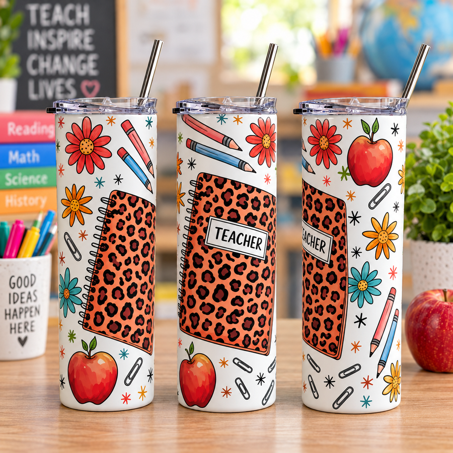Teacher Leopard Print 20oz Skinny Tumbler