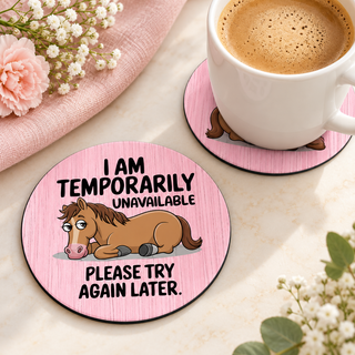 Temporarily Unavailable Horse round coaster set of two with thin black rubber backing