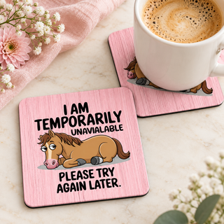 Temporarily Unavailable Horse square coaster set of two with thin black rubber backing