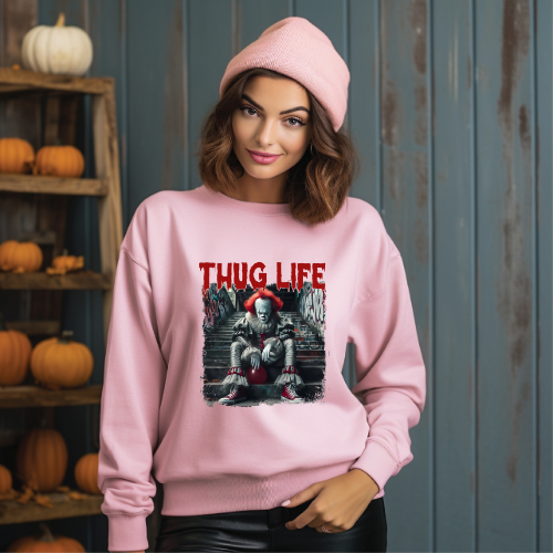 Thug Life horror clown Halloween crewneck