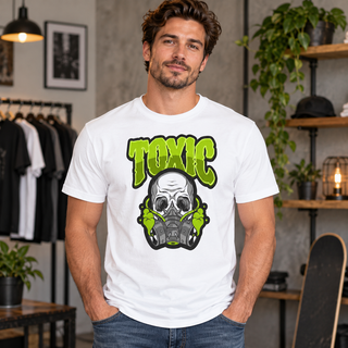 Toxic Skull Graphic Apparel on White T-Shirt