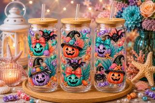 Under the Sea Pumpkin Halloween Glass Can Tumbler – alternate lifestyle view
