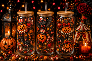Vintage Carnival Pumpkin Halloween Glass Can Tumbler – alternate lifestyle view