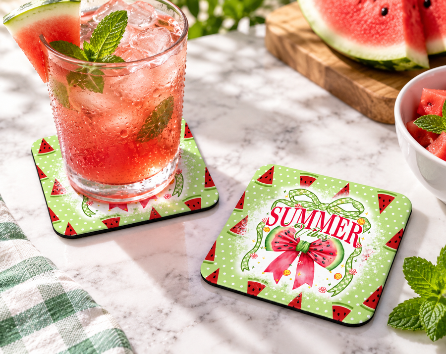 Watermelon Bow Polka Dot Coaster – Fresh Summer Drink Decor