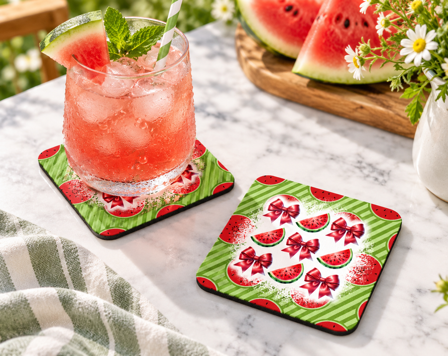 Watermelon & Bows Coaster – Retro Summer Cottagecore Decor
