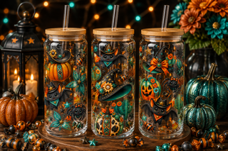 Western Teal Halloween Glass Can Tumbler – alternate lifestyle view