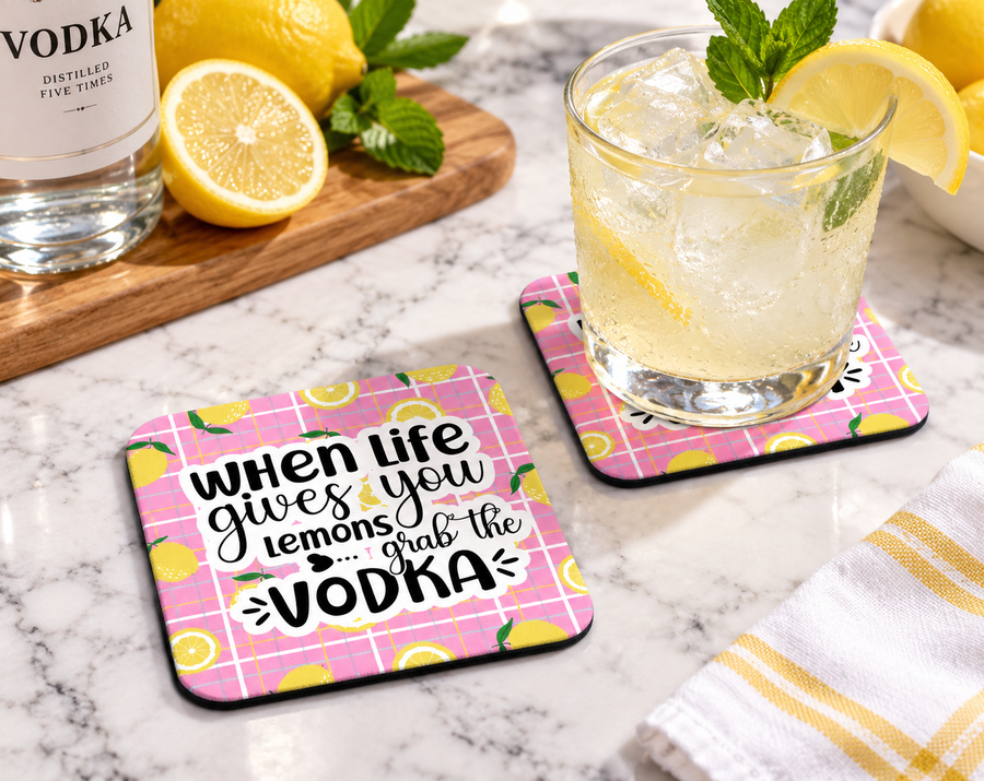 When Life Gives You Lemons Grab the Vodka Coaster – Funny Bar Decor